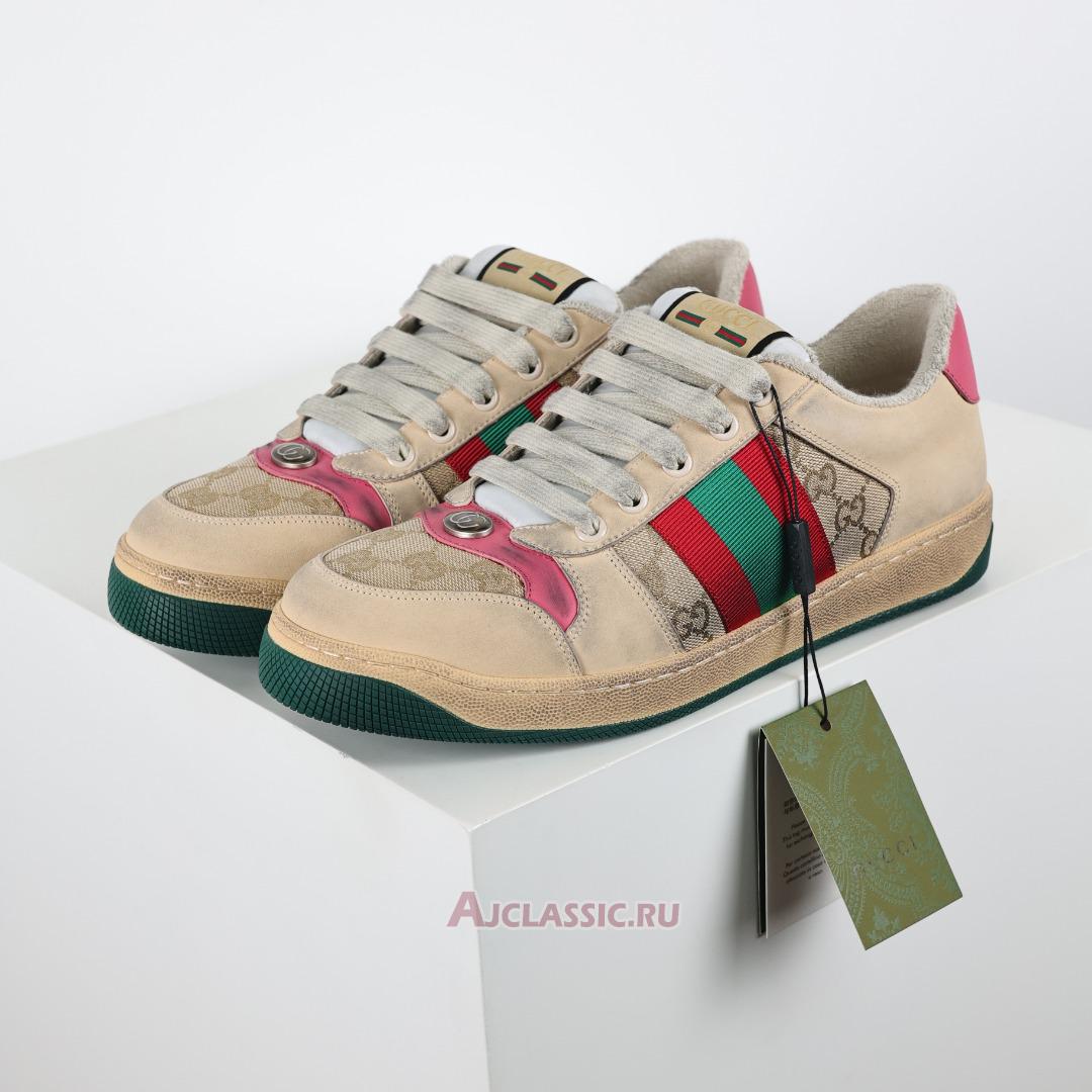 New Gucci Screener Sneaker "Distressed Pink Green" 570443 9Y920 9665 Shoes