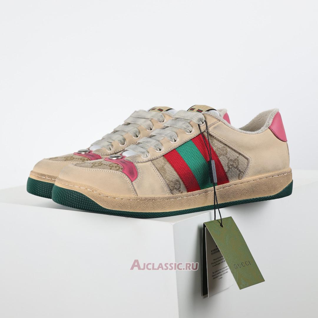 New Gucci Screener Sneaker "Distressed Pink Green" 570443 9Y920 9665 Shoes