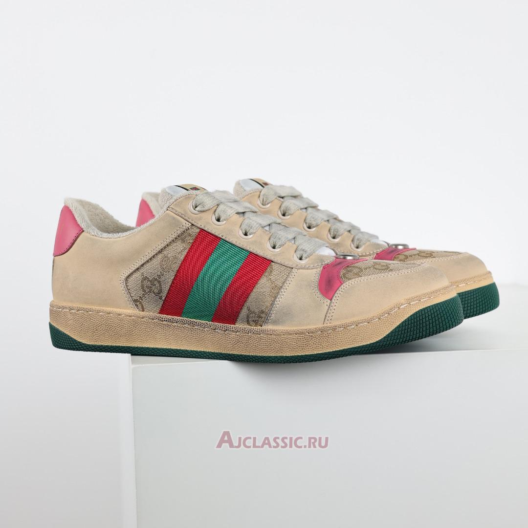 New Gucci Screener Sneaker "Distressed Pink Green" 570443 9Y920 9665 Shoes