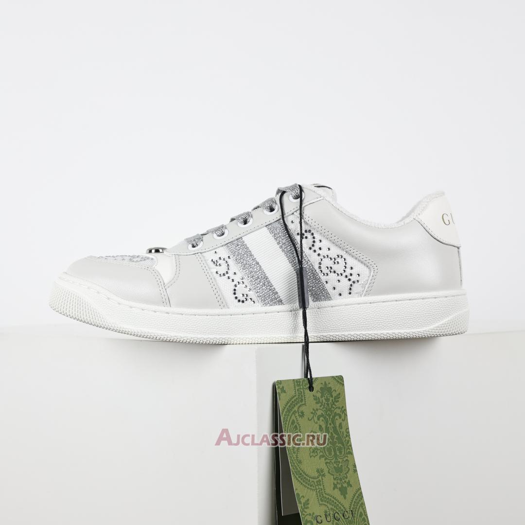New Gucci Screener Sneaker "White Silver" 732193 FADQ7 9096 Shoes