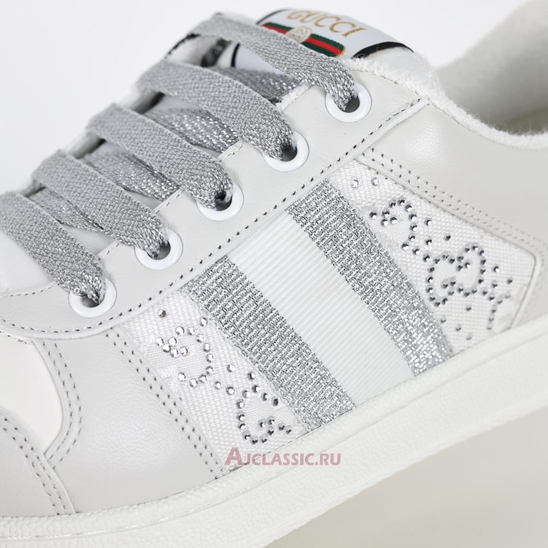 New Gucci Screener Sneaker "White Silver" 732193 FADQ7 9096 Shoes