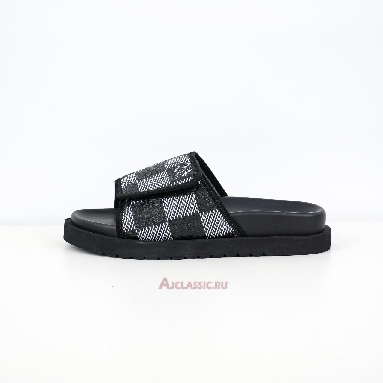 Buy Louis Vuitton LV Miami Leather Slippers Velcro Comfort Slip-on Fashion Slide Black White Black 1AANB7-2 Quality Reps Replicas Shoes