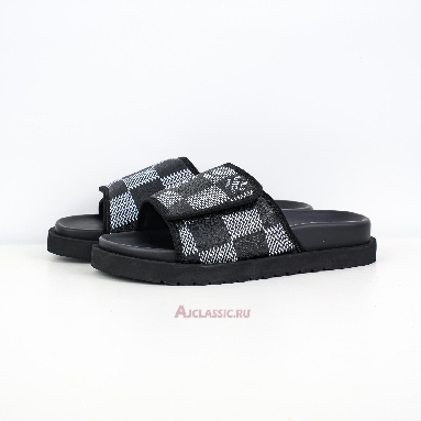 Buy Louis Vuitton LV Miami Leather Slippers Velcro Comfort Slip-on Fashion Slide Black White Black 1AANB7-2 Quality Reps Replicas Shoes