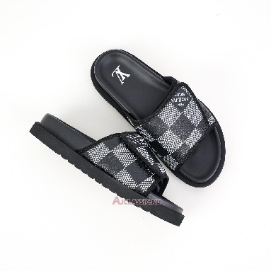 Buy Louis Vuitton LV Miami Leather Slippers Velcro Comfort Slip-on Fashion Slide Black White Black 1AANB7-2 Quality Reps Replicas Shoes