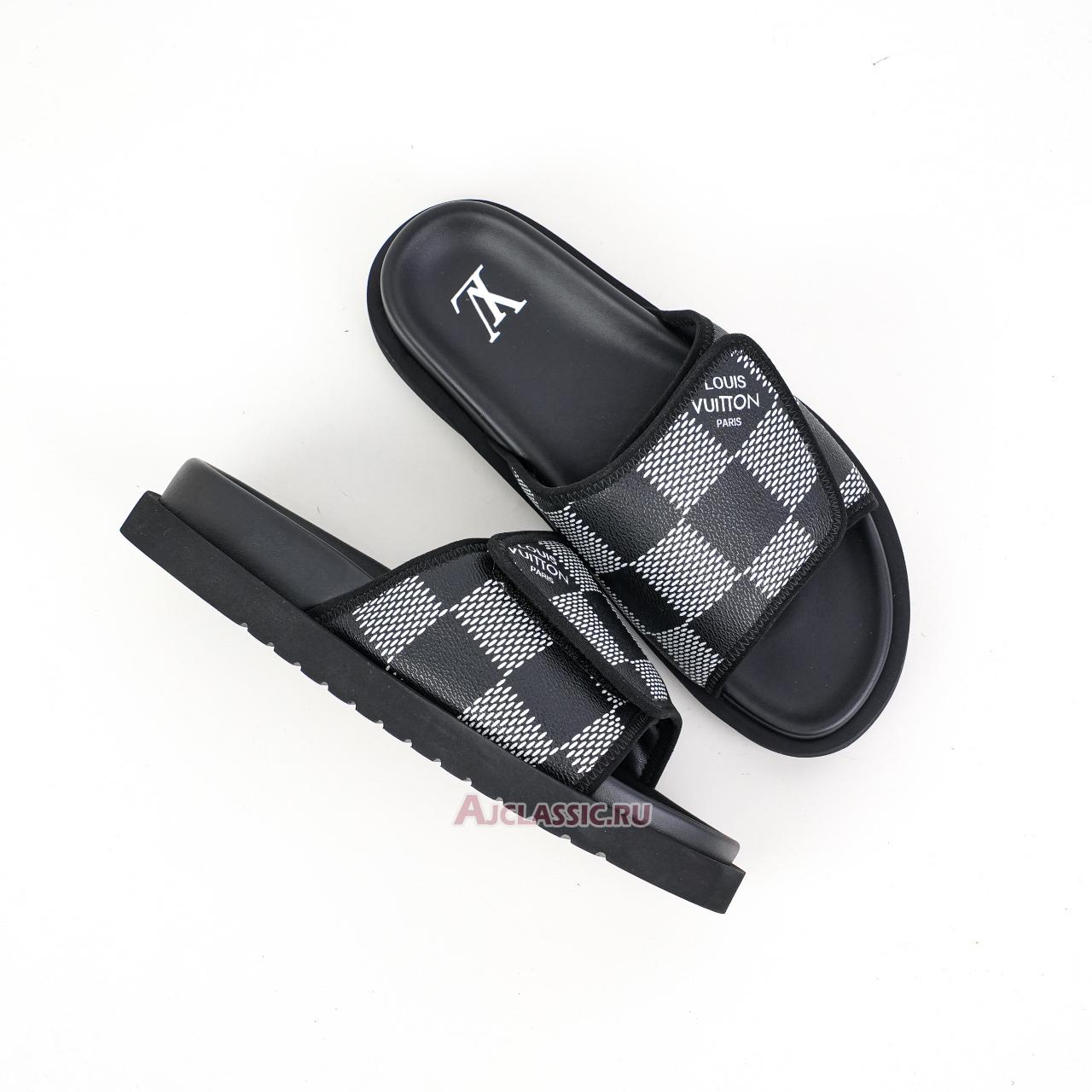 New Louis Vuitton LV Miami Leather Slippers "Velcro Comfort Slip-on Fashion Slide Black White" 1AANB7-2 Shoes