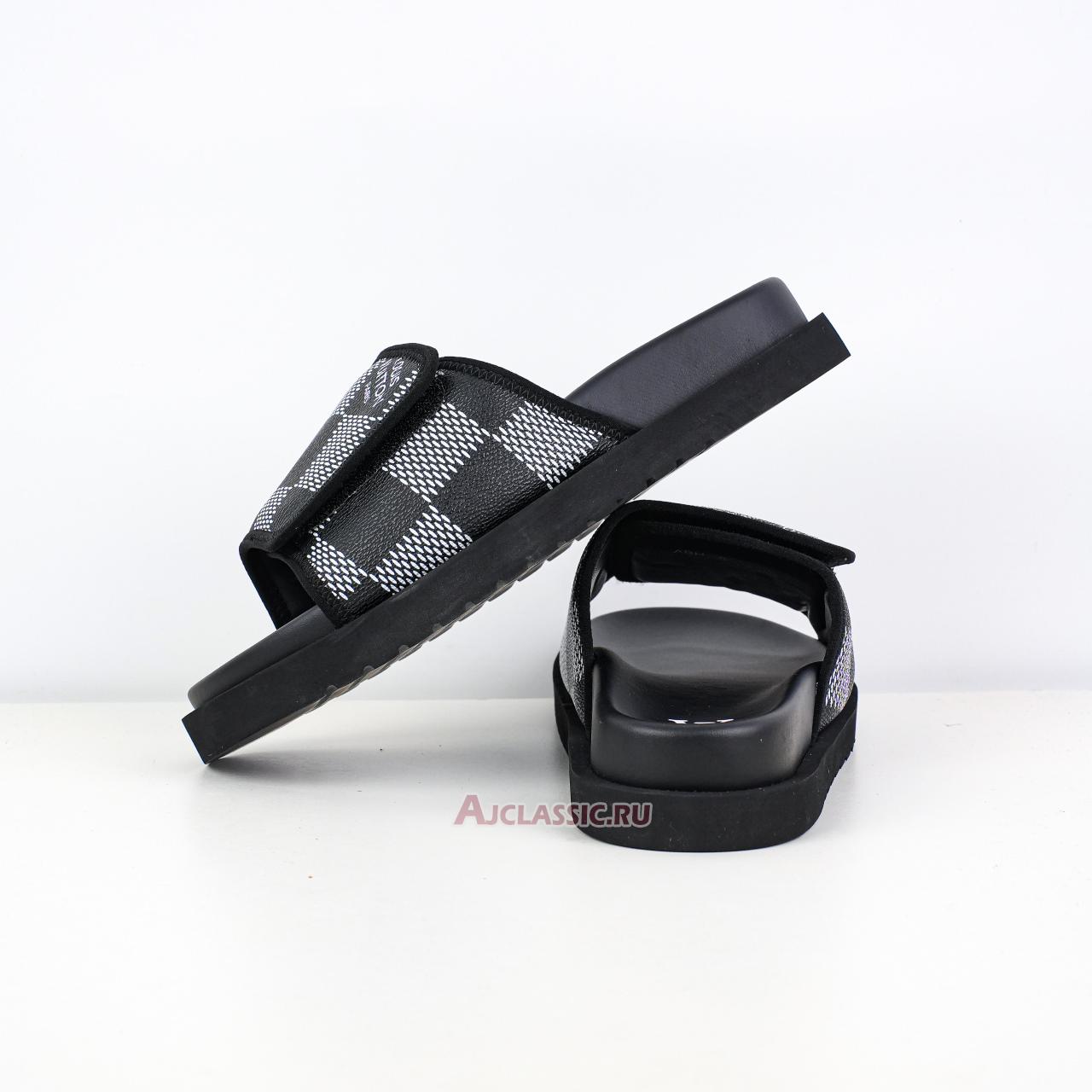 New Louis Vuitton LV Miami Leather Slippers "Velcro Comfort Slip-on Fashion Slide Black White" 1AANB7-2 Shoes