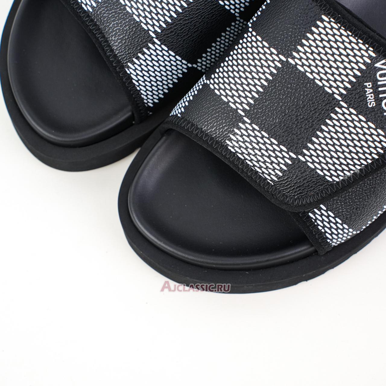 New Louis Vuitton LV Miami Leather Slippers "Velcro Comfort Slip-on Fashion Slide Black White" 1AANB7-2 Shoes