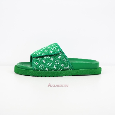 Buy Louis Vuitton LV Miami Slippers Green Velcro Flat Sandal Green 1ABNU9 Quality Reps Replicas Shoes