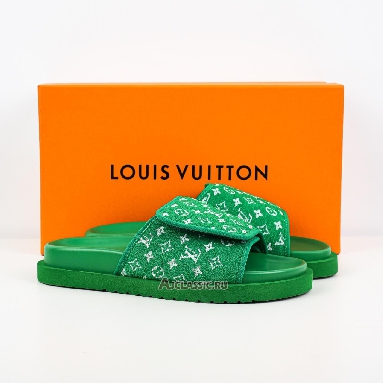 Buy Louis Vuitton LV Miami Slippers Green Velcro Flat Sandal Green 1ABNU9 Quality Reps Replicas Shoes