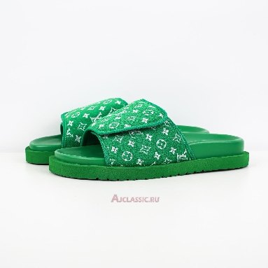 Buy Louis Vuitton LV Miami Slippers Green Velcro Flat Sandal Green 1ABNU9 Quality Reps Replicas Shoes