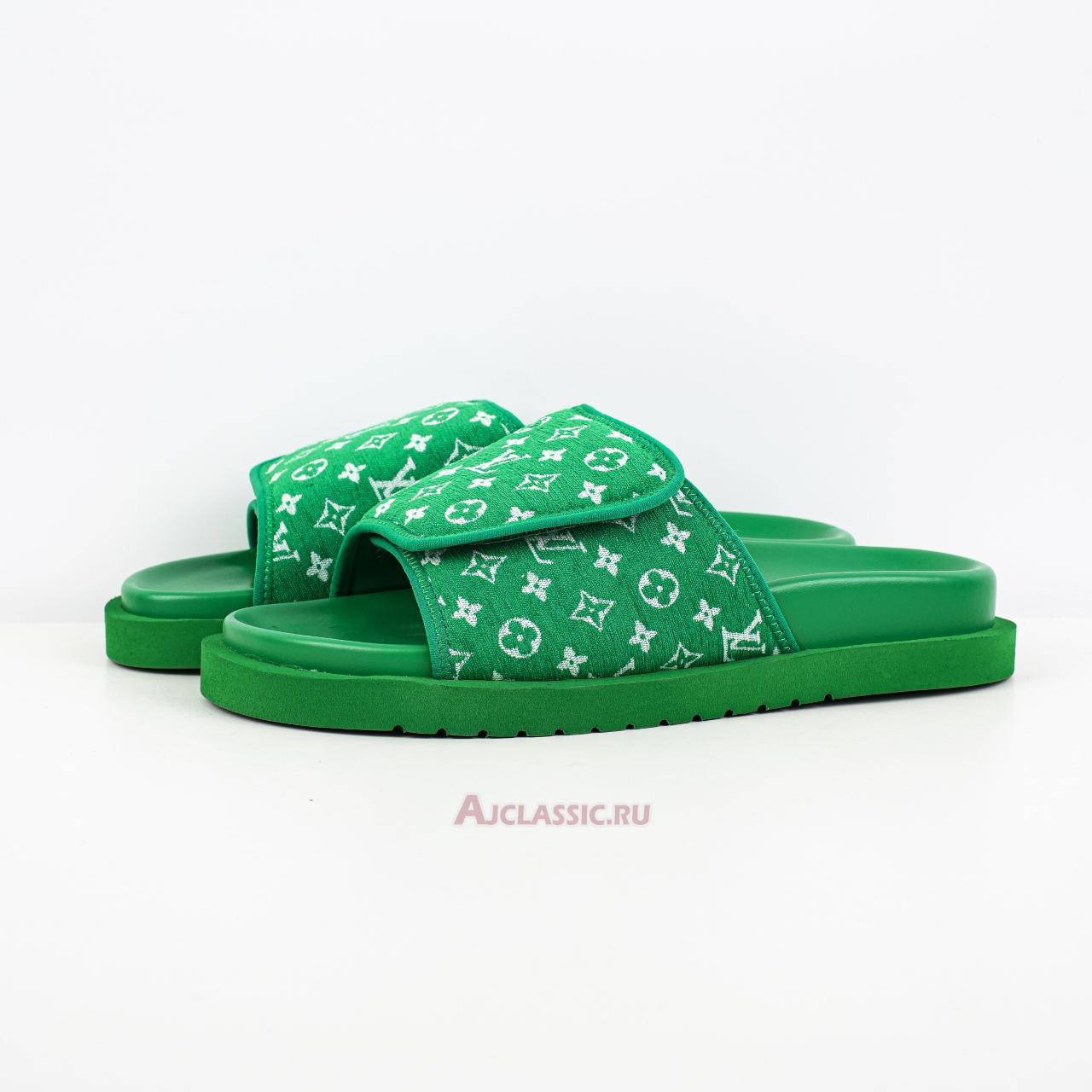 New Louis Vuitton LV Miami Slippers "Green Velcro Flat Sandal" 1ABNU9 Shoes