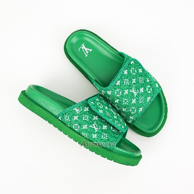 Buy Louis Vuitton LV Miami Slippers Green Velcro Flat Sandal Green 1ABNU9 Quality Reps Replicas Shoes