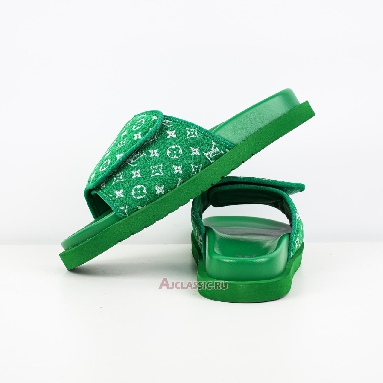 Buy Louis Vuitton LV Miami Slippers Green Velcro Flat Sandal Green 1ABNU9 Quality Reps Replicas Shoes