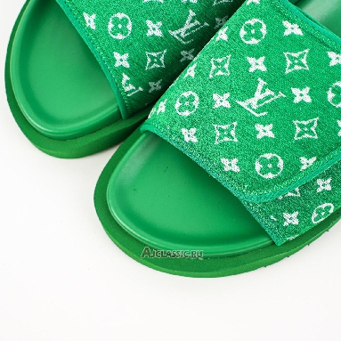 Buy Louis Vuitton LV Miami Slippers Green Velcro Flat Sandal Green 1ABNU9 Quality Reps Replicas Shoes