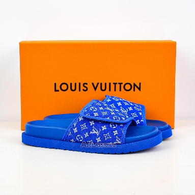 Buy Louis Vuitton LV Miami Slippers Blue Magic Tape Blue 1ABFUL Quality Reps Replicas Shoes