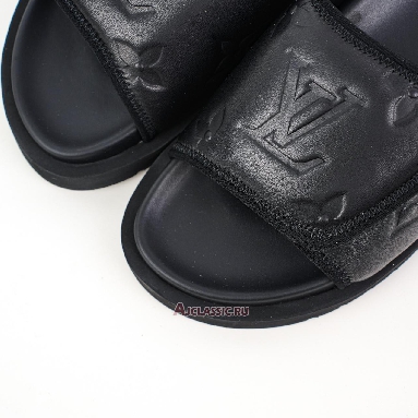 Buy Louis Vuitton LV Miami Mules Slippers Leather Black Black 1ADGF2-2 Quality Reps Replicas Shoes