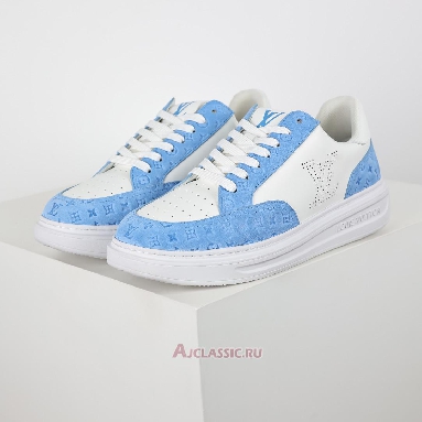 Buy Louis Vuitton LV Beverly Hills Sneaker Suede Blue White Monogram Embossed Blue 1ACQHA-2 Quality Reps Replicas Shoes