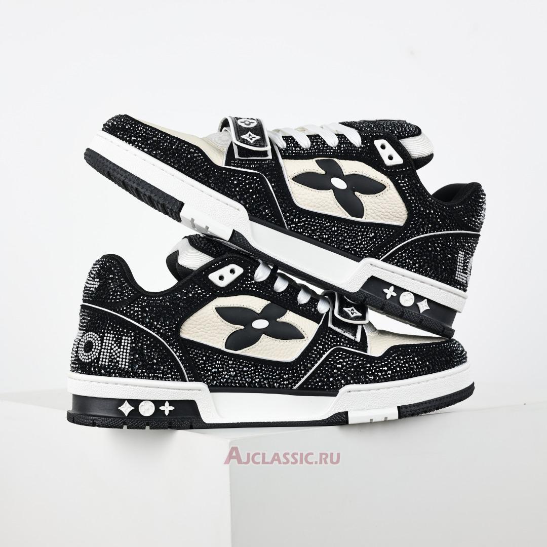 New Louis Vuitton LV Trainer Sneaker "Black Beige Crystal" 1AA6PV-4 Shoes