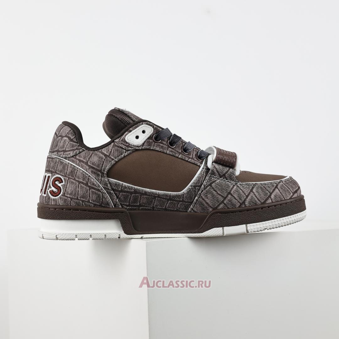 New Louis Vuitton LV Trainers Sneaker "Mocha Brown Croc-Embossed Denim" 1ADE26 Shoes
