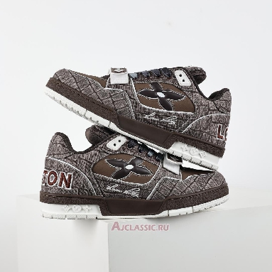 Buy Louis Vuitton LV Trainers Sneaker Mocha Brown Croc-Embossed Denim Brown 1ADE26 Quality Reps Replicas Shoes