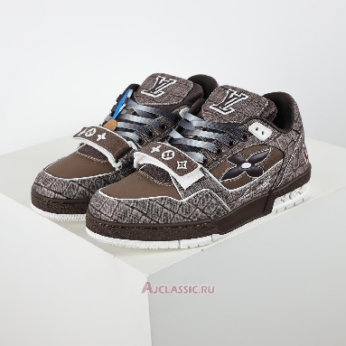 Buy Louis Vuitton LV Trainers Sneaker Mocha Brown Croc-Embossed Denim Brown 1ADE26 Quality Reps Replicas Shoes