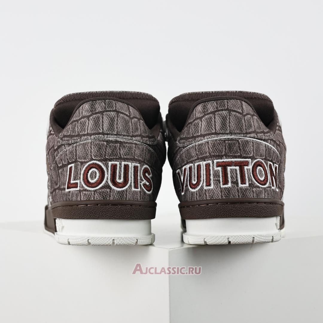 New Louis Vuitton LV Trainers Sneaker "Mocha Brown Croc-Embossed Denim" 1ADE26 Shoes