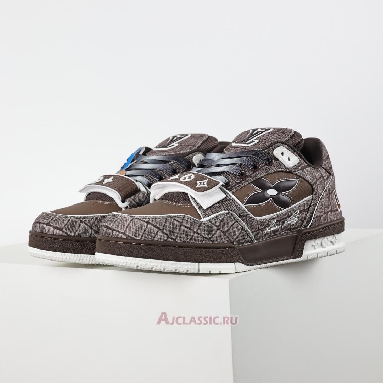 Buy Louis Vuitton LV Trainers Sneaker Mocha Brown Croc-Embossed Denim Brown 1ADE26 Quality Reps Replicas Shoes