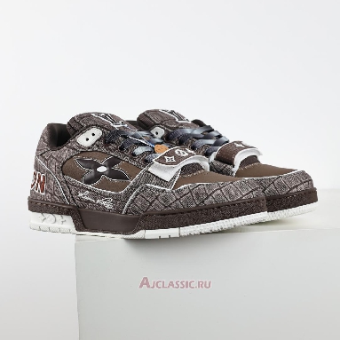 Buy Louis Vuitton LV Trainers Sneaker Mocha Brown Croc-Embossed Denim Brown 1ADE26 Quality Reps Replicas Shoes
