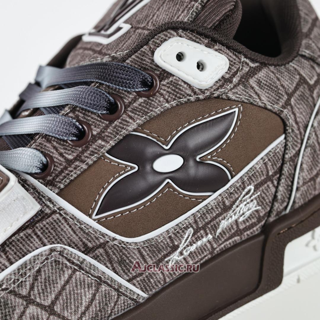 New Louis Vuitton LV Trainers Sneaker "Mocha Brown Croc-Embossed Denim" 1ADE26 Shoes