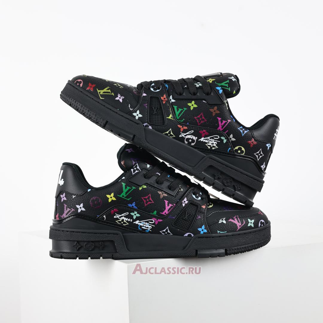 New Takashi Murakami x Louis Vuitton LV Trainers Sneaker "Black Multicolored" 1AHEKX Shoes