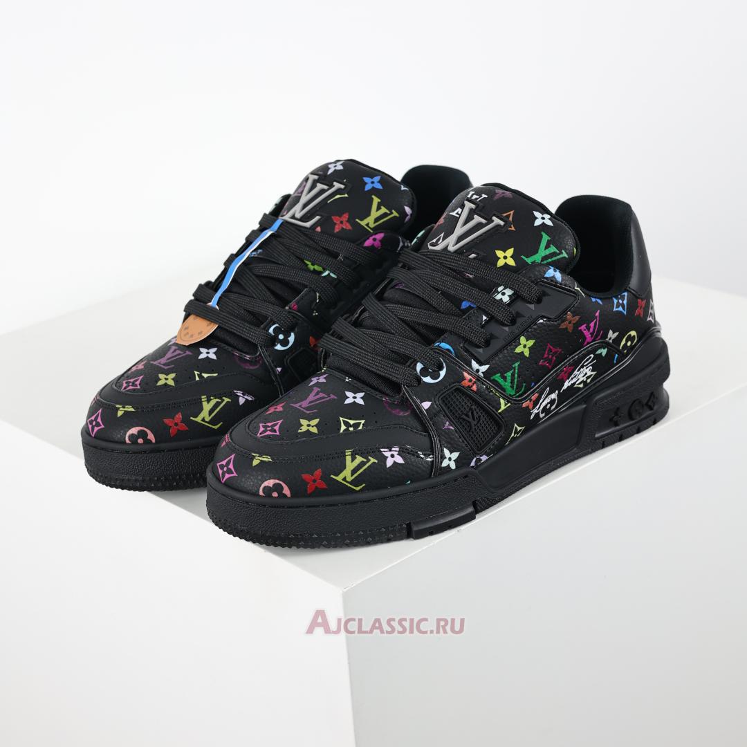 New Takashi Murakami x Louis Vuitton LV Trainers Sneaker "Black Multicolored" 1AHEKX Shoes