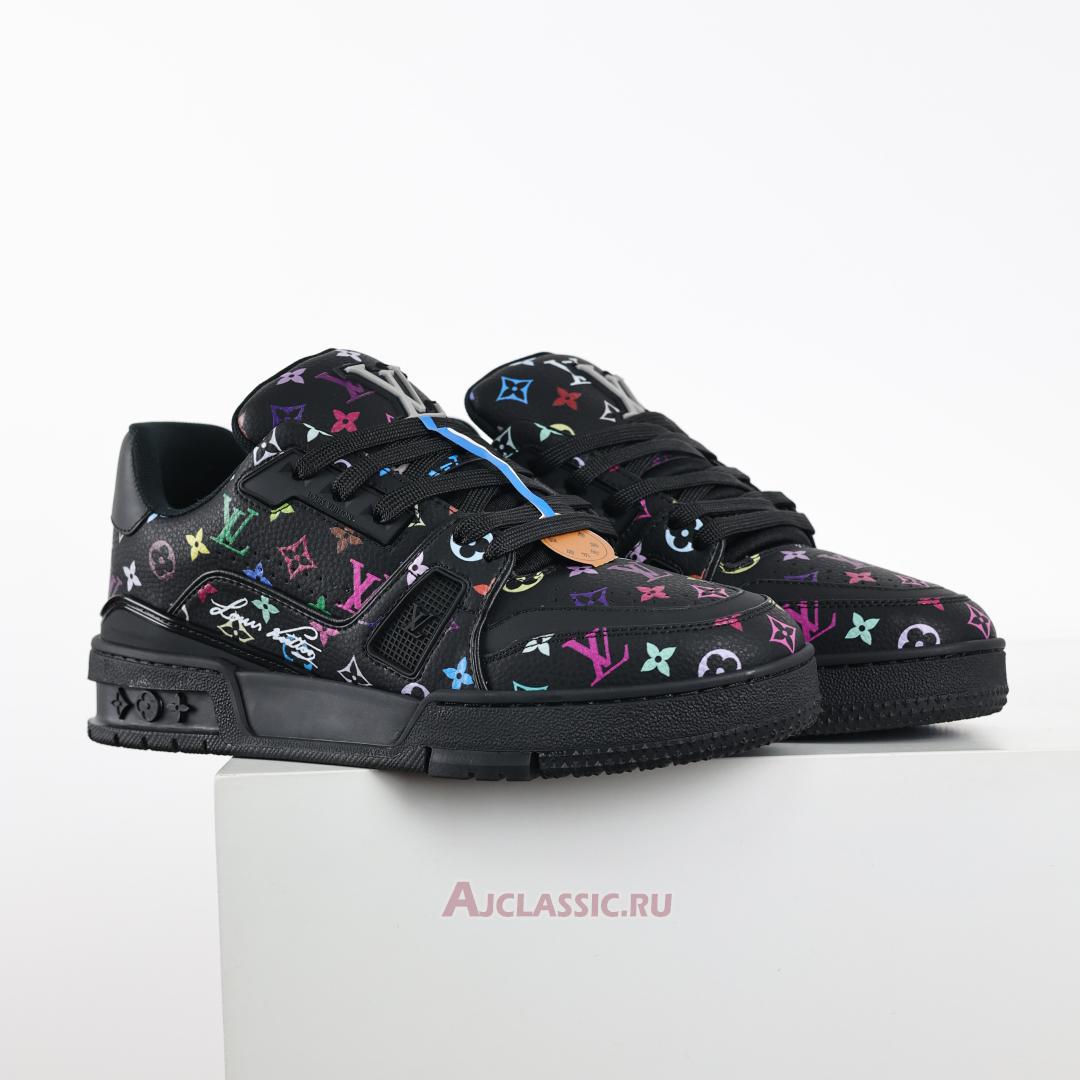 New Takashi Murakami x Louis Vuitton LV Trainers Sneaker "Black Multicolored" 1AHEKX Shoes