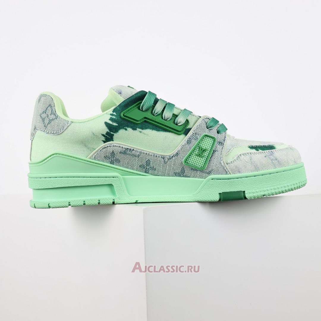 New Louis Vuitton LV Trainer Sneaker "Green Bleached Monogram Denim" 1ACVNW-2 Shoes