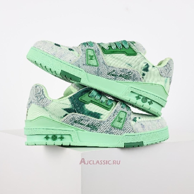 Buy Louis Vuitton LV Trainer Sneaker Green Bleached Monogram Denim Green 1ACVNW-2 Quality Reps Replicas Shoes