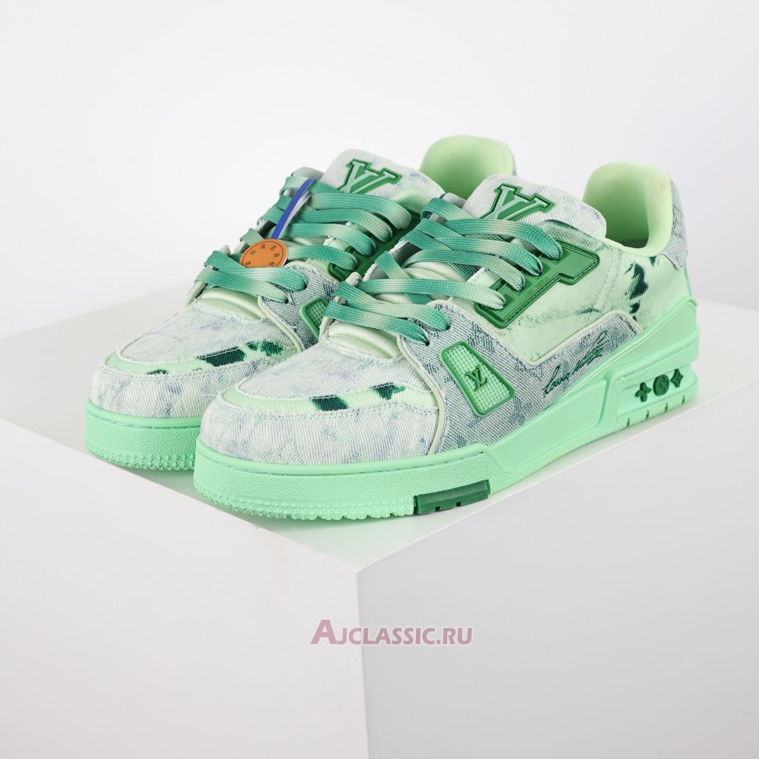 New Louis Vuitton LV Trainer Sneaker "Green Bleached Monogram Denim" 1ACVNW-2 Shoes