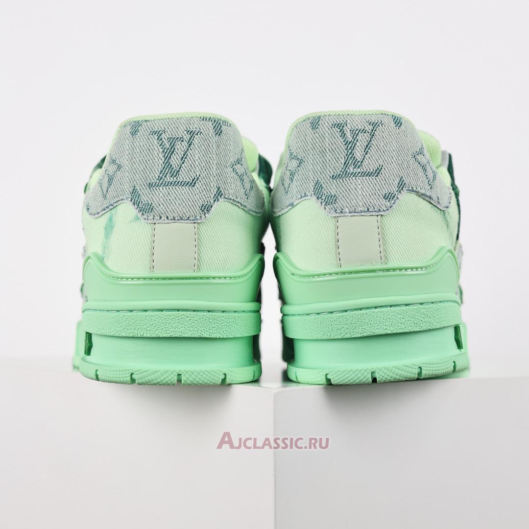 New Louis Vuitton LV Trainer Sneaker "Green Bleached Monogram Denim" 1ACVNW-2 Shoes