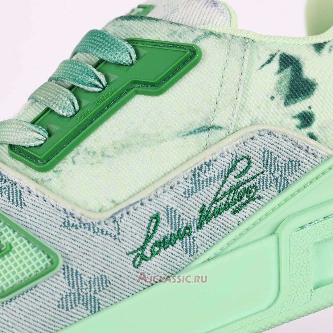 New Louis Vuitton LV Trainer Sneaker "Green Bleached Monogram Denim" 1ACVNW-2 Shoes
