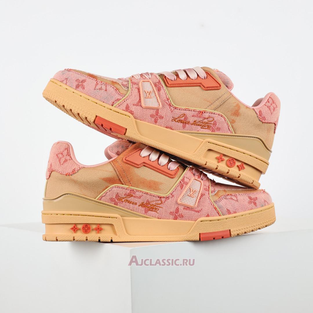 New Louis Vuitton LV Trainer Sneaker "Orange Bleached Monogram Denim" 1ACVMZ-2 Shoes