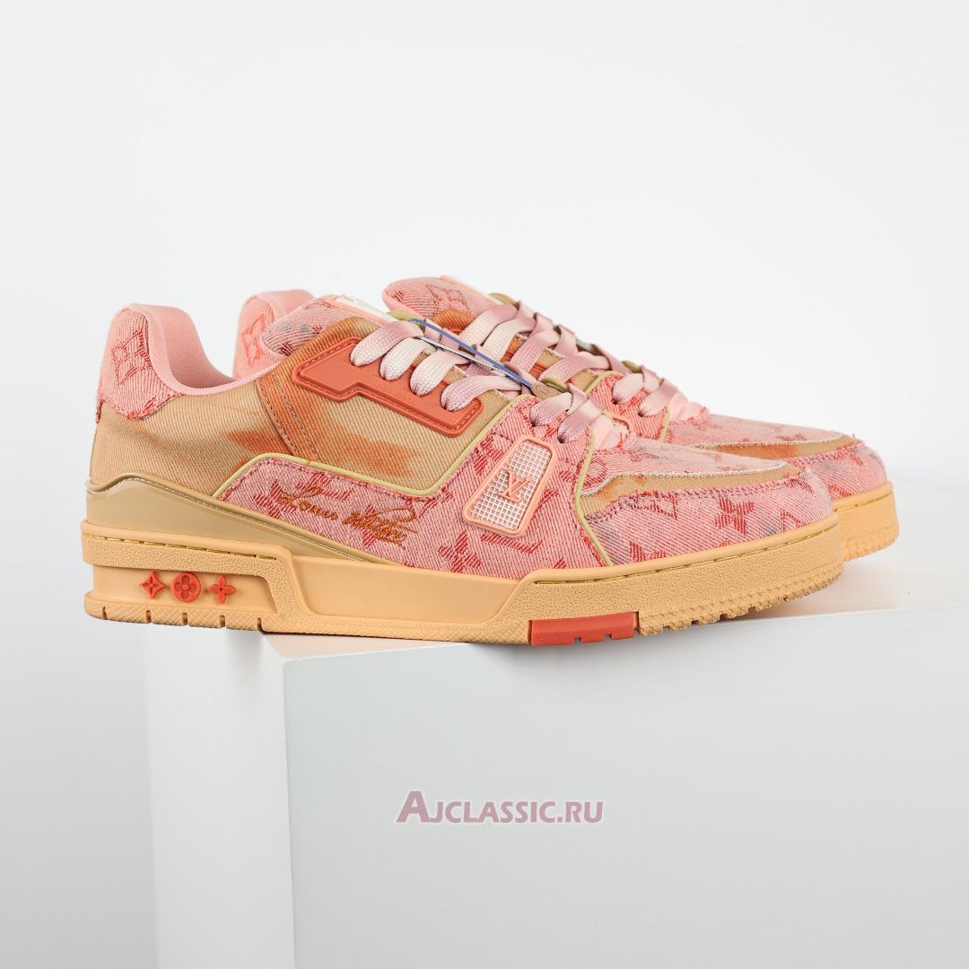 New Louis Vuitton LV Trainer Sneaker "Orange Bleached Monogram Denim" 1ACVMZ-2 Shoes