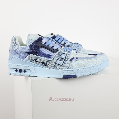 Buy Louis Vuitton LV Trainer Sneaker Blue Bleached Monogram Denim Blue 1ACVNE-2 Quality Reps Replicas Shoes