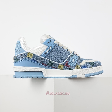 Buy Louis Vuitton LV Trainer Sneaker Blue Damier-Printed Denim Blue 1AHCYB Quality Reps Replicas Shoes