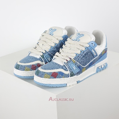 Buy Louis Vuitton LV Trainer Sneaker Blue Damier-Printed Denim Blue 1AHCYB Quality Reps Replicas Shoes