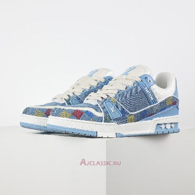 Buy Louis Vuitton LV Trainer Sneaker Blue Damier-Printed Denim Blue 1AHCYB Quality Reps Replicas Shoes