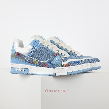 Buy Louis Vuitton LV Trainer Sneaker Blue Damier-Printed Denim Blue 1AHCYB Quality Reps Replicas Shoes