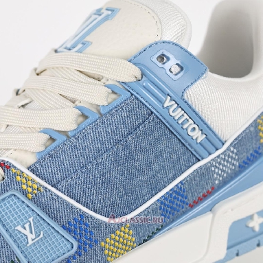 Buy Louis Vuitton LV Trainer Sneaker Blue Damier-Printed Denim Blue 1AHCYB Quality Reps Replicas Shoes