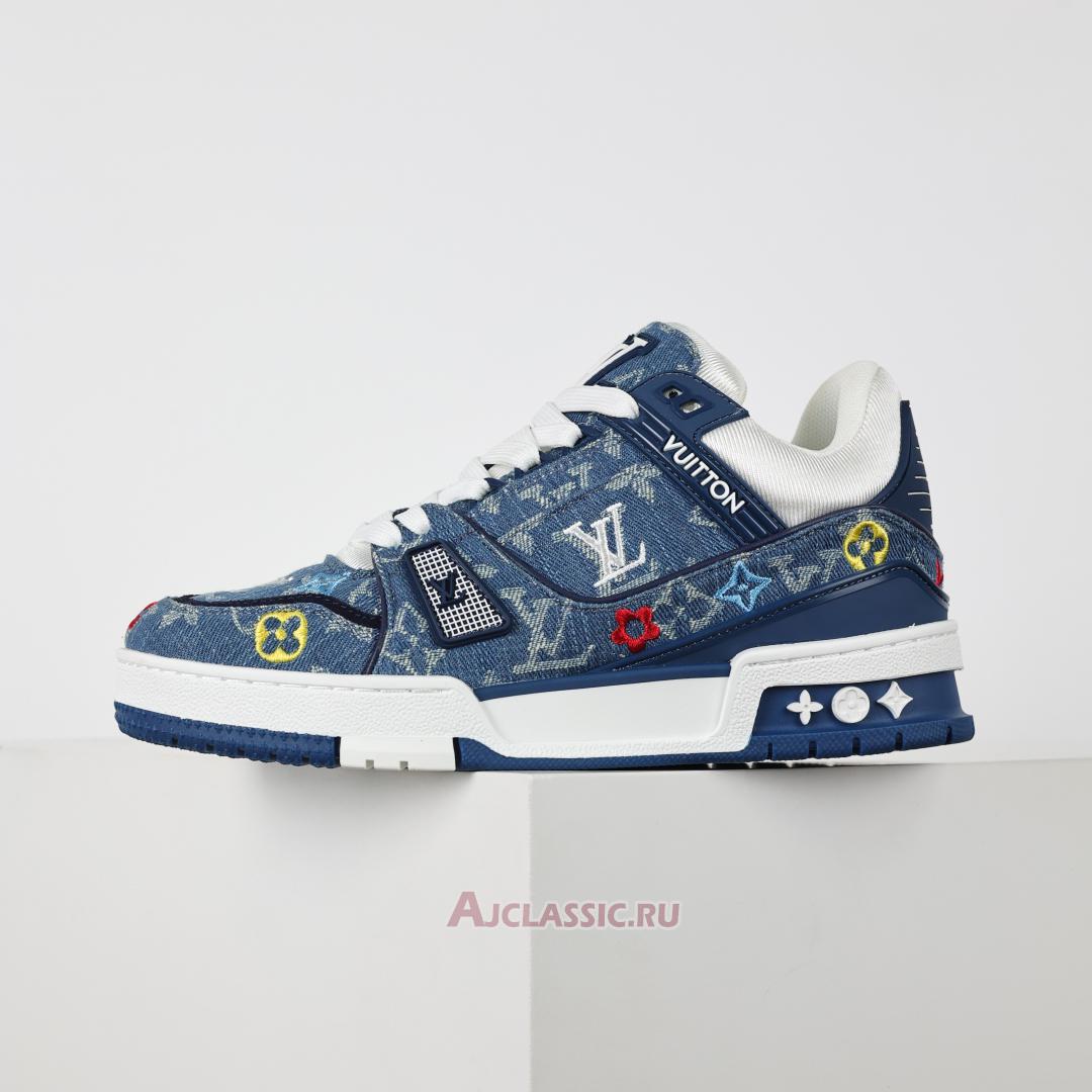 New Louis Vuitton LV Trainer Sneaker "Blue Multicolor Monogram Denim" 1ADHHY-2 Shoes