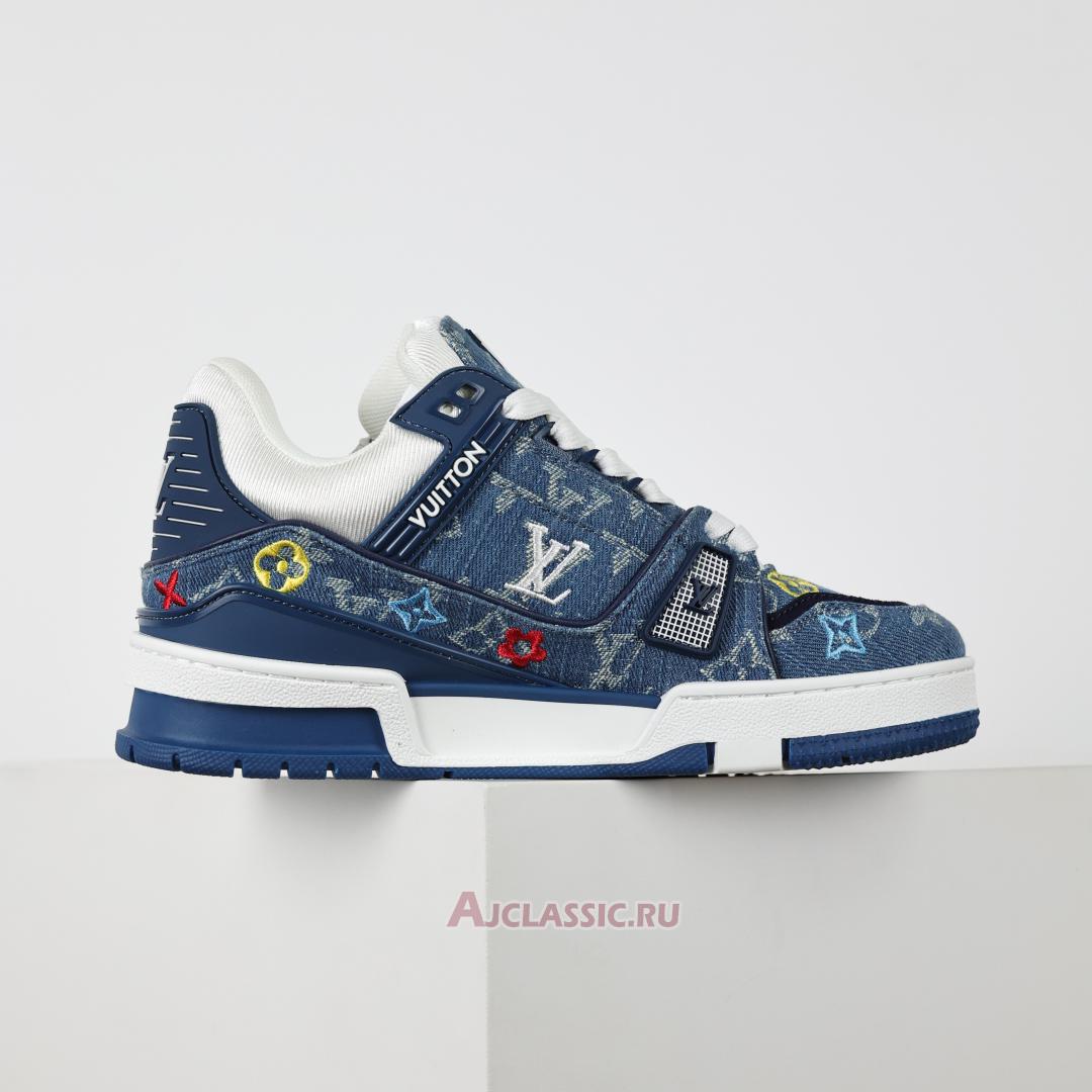 New Louis Vuitton LV Trainer Sneaker "Blue Multicolor Monogram Denim" 1ADHHY-2 Shoes
