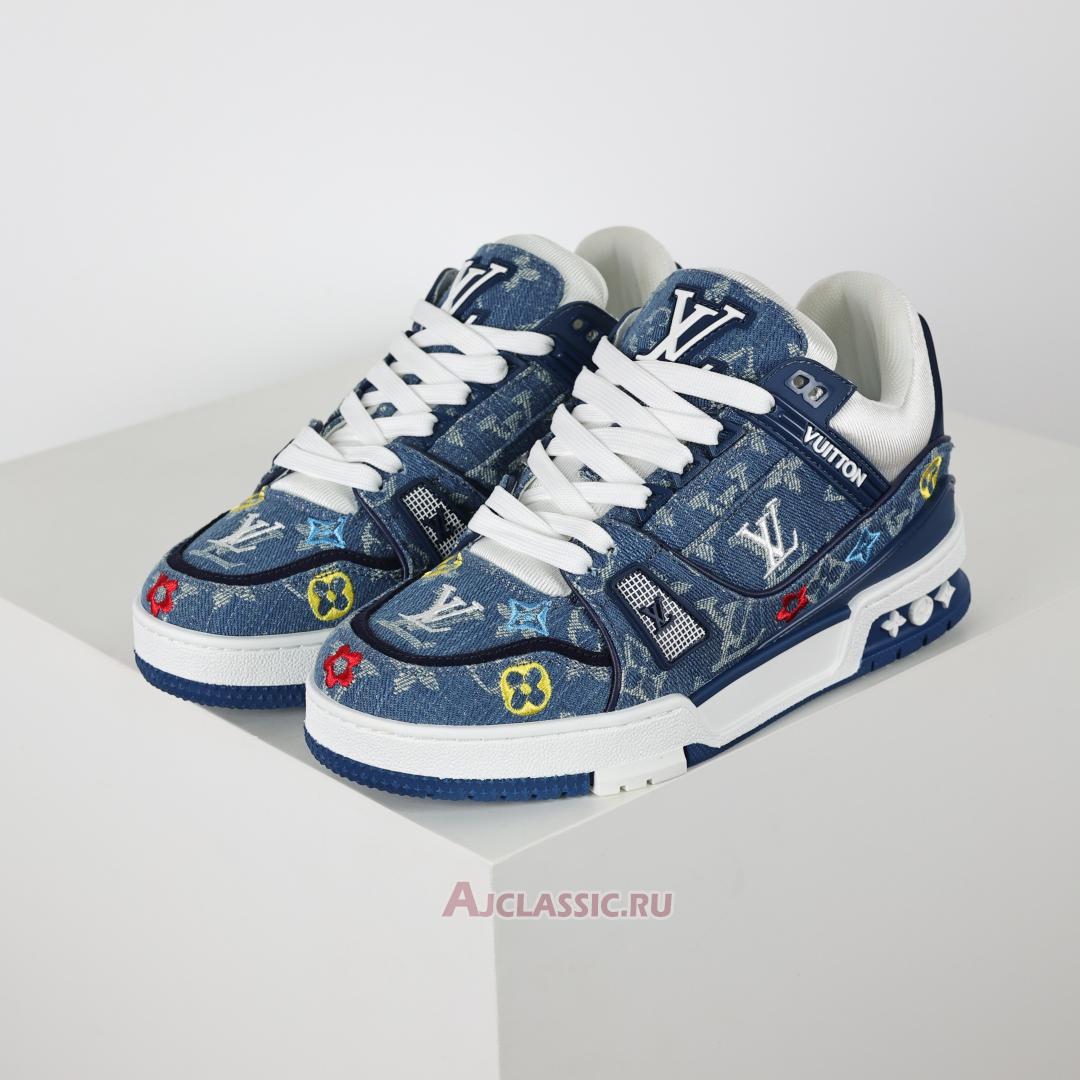 New Louis Vuitton LV Trainer Sneaker "Blue Multicolor Monogram Denim" 1ADHHY-2 Shoes