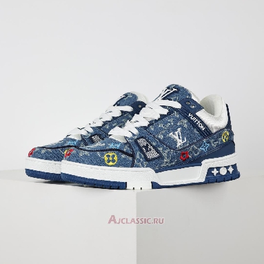 Buy Louis Vuitton LV Trainer Sneaker Blue Multicolor Monogram Denim Blue 1ADHHY-2 Quality Reps Replicas Shoes