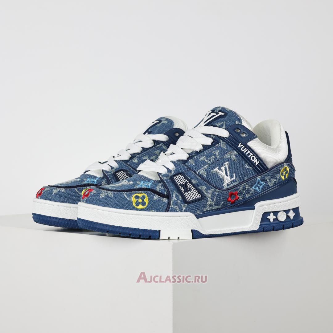 New Louis Vuitton LV Trainer Sneaker "Blue Multicolor Monogram Denim" 1ADHHY-2 Shoes